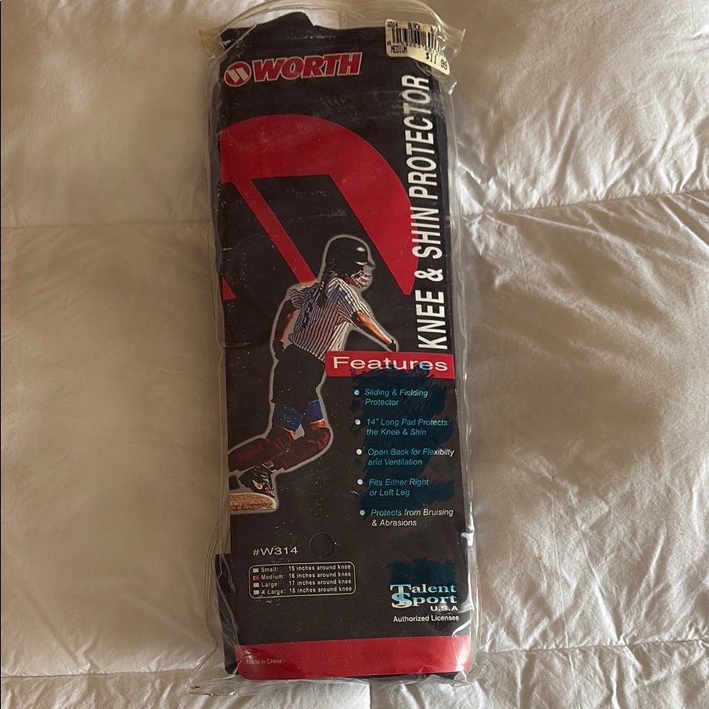 Worth Black Knee & Shin Protector Size Medium (16 inches around knee) NWT